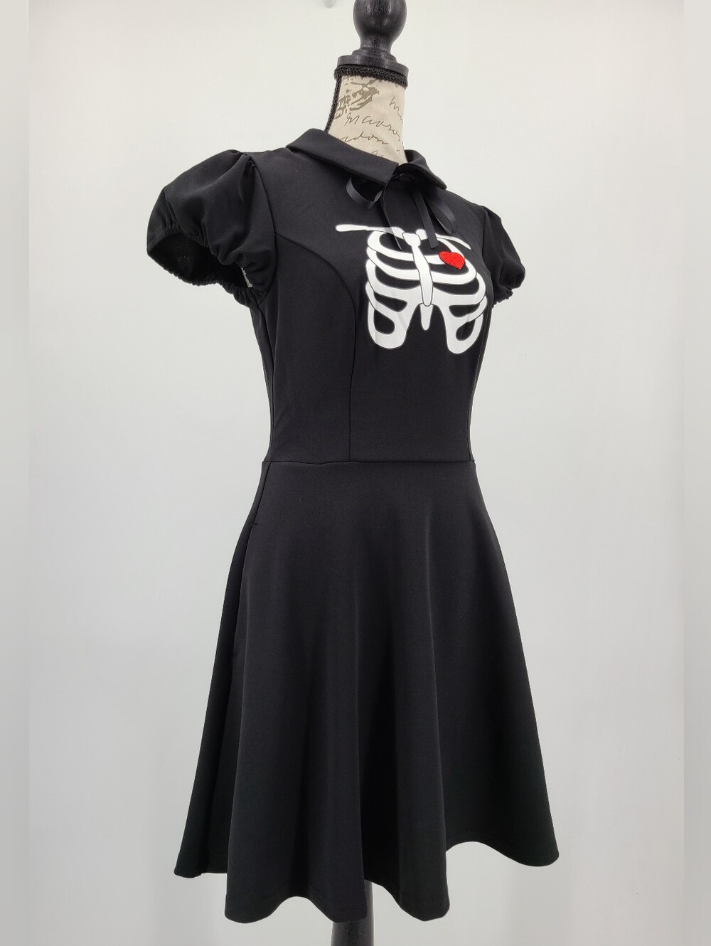Hell Bunny Black Skeleton Girl Mini Fit And Flare Dress Size Small